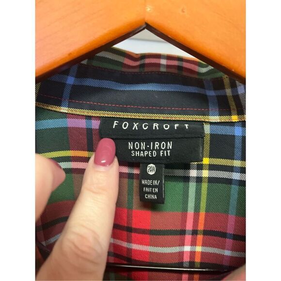 Foxcroft Non-Iron Shaped Fit Holiday Plaid Button Up Shirt sz 24W - Picture 5 of 6